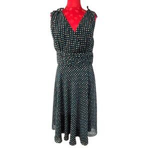 Vintage DJ Summers Y2K dress Sz 12 sheer polka dots sleeveless fit & flare midi